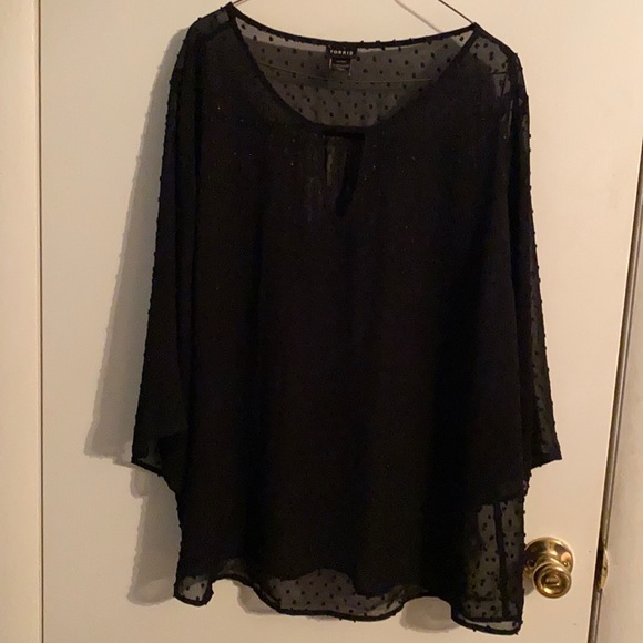 torrid Tops - Torrid long sleeve sheer black swish gold dots